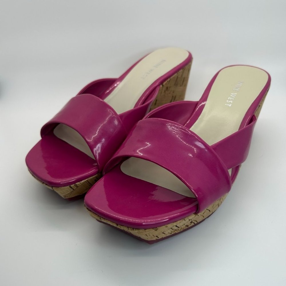 Nine West Pink Patent Leather Wedge Heel Sandals